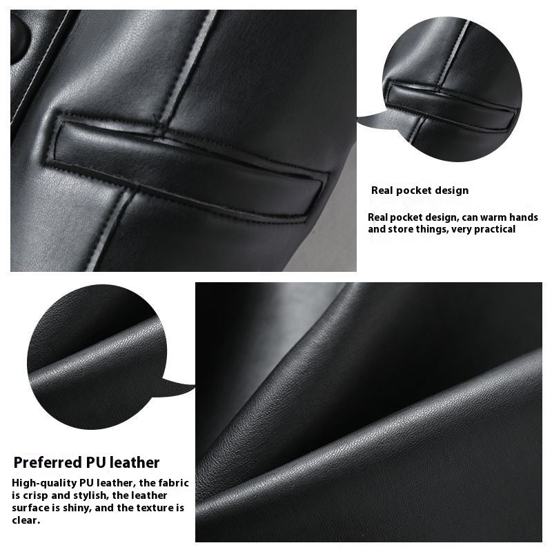 Leather Coat Western Style Double Breasted Vest Short Slim Fit Slimming