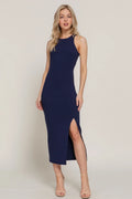Active USA - Women's Halter Neck Side Slit Detail Long Dress - D13828