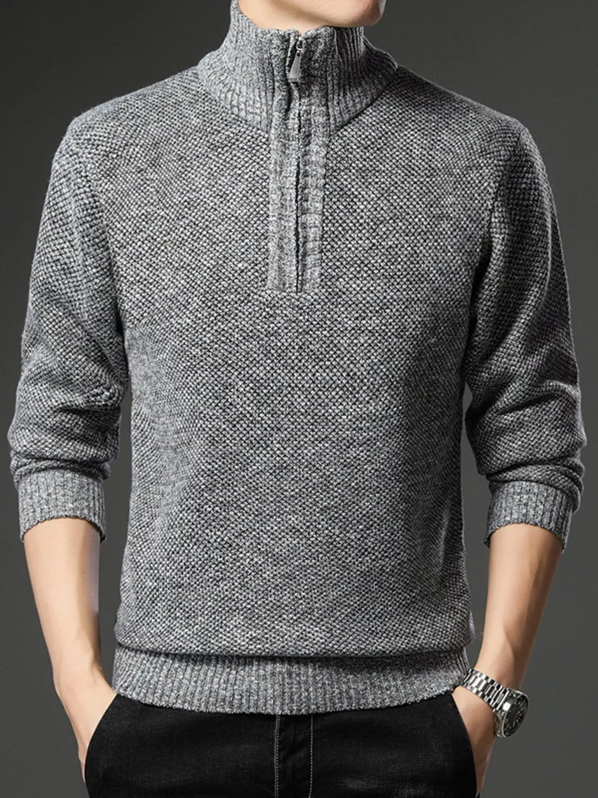 Men's Plus Size Half-Zip Knitted Pullover Sweater