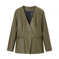 Women's Long-sleeved V-neck Leather Jacket