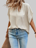 Women Swiss Dot Mock Neck Half Sleeve Blouse