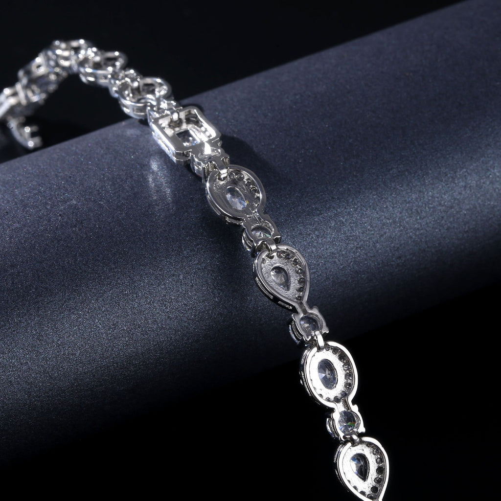 Water Drop Multi-Shape Horse Eye Zircon Bracelet in White Copper for Elegant Female Accessory