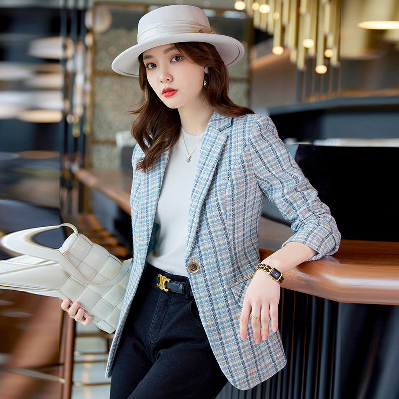 Casual Plaid Autumn Western Style Women's Clothing Long Coat
