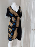 Pink and Silver Black Floral Embroidered Wrap Midi Dress Women's Medium