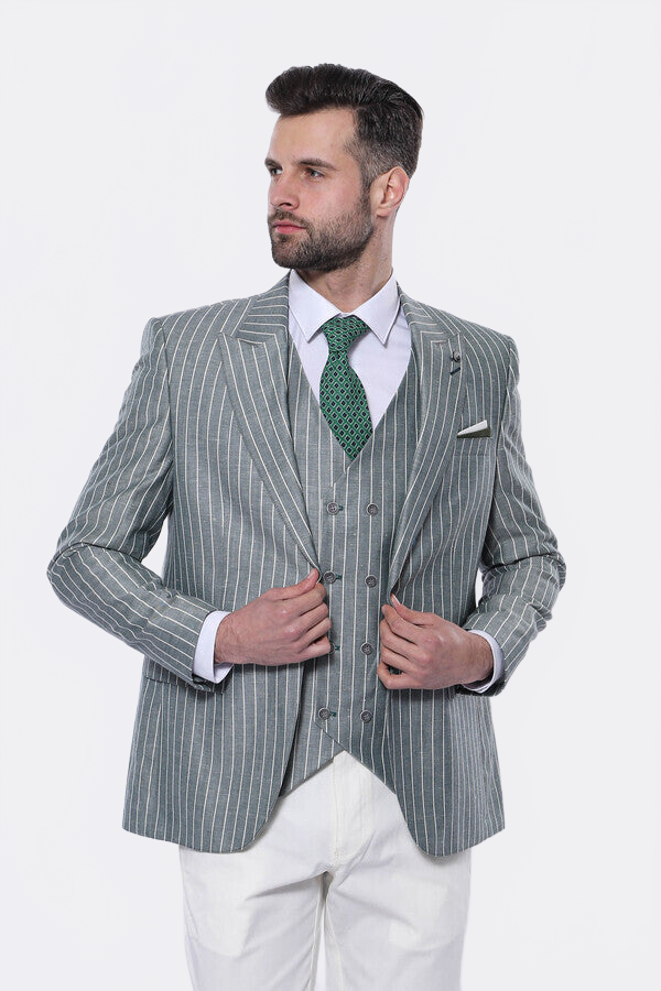 Striped Green Men Suit - Wessi